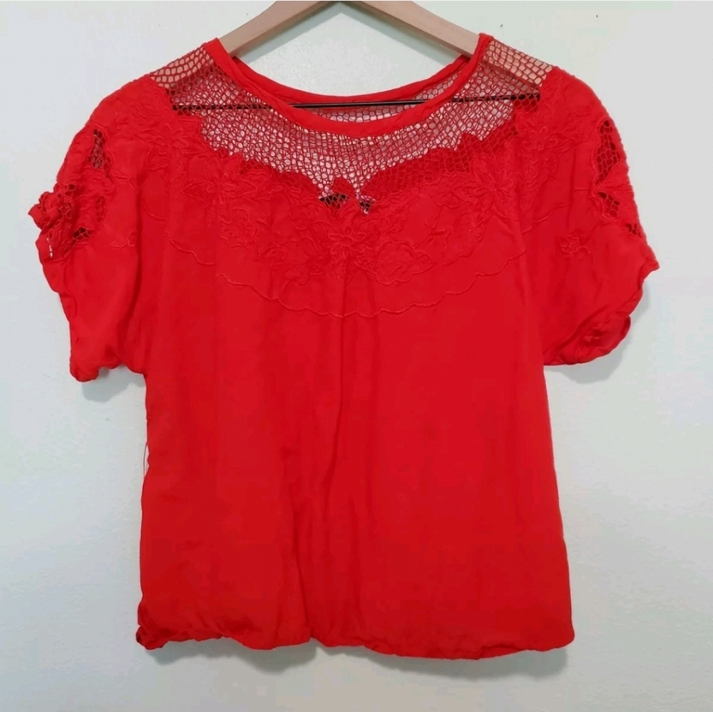 Vintage Satyuga | 1980s Red Embroidered Blouse
